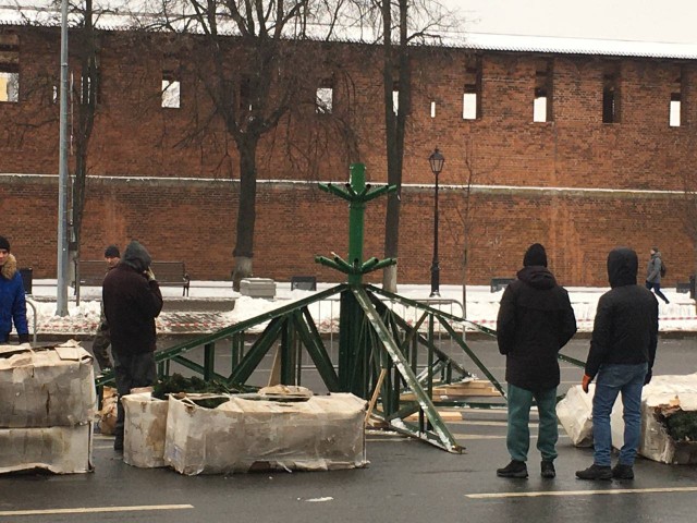 Главную новогоднюю ель начали устанавливать в Нижнем Новгороде