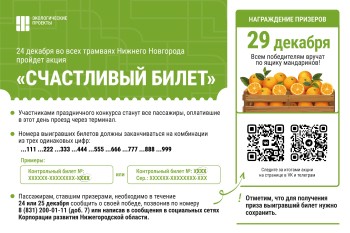 Акция «Счастливый билет» пройдет в трамваях Нижнего Новгорода 24 декабря