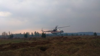 Вертолет задействовали в тушении пожара сухой травы в Навашинском районе Нижегородской области 27 апреля