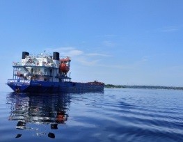 Груженный кукурузой сухогруз сел на мель на реке Волге в Саратовской области