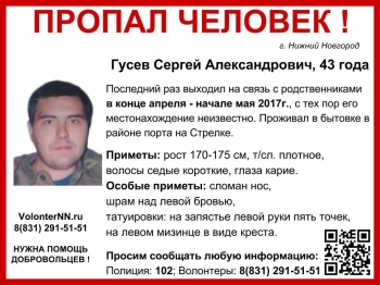 Волонтёры разыскивают пропавшего в Нижнем Новгороде 43-летнего Сергея Гусева