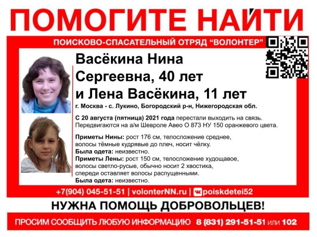 Женщина с дочкой пропали по пути из Москвы в село Лукино Нижегородской области