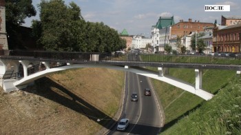 Архитектурную подсветку установили на отремонтированном пешеходном мосту у Нижегородского кремля