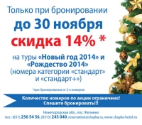 При бронировании новогодних туров в загородном отеле &quot;Чайка&quot; до 30 ноября гости получат скидку 14%