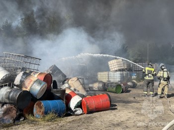 Бочки с краской горели на площадке бывшего завода "Заря" в Нижегородской области Бочки с краской горели на площадке бывшего завода "Заря" в Нижегородской области