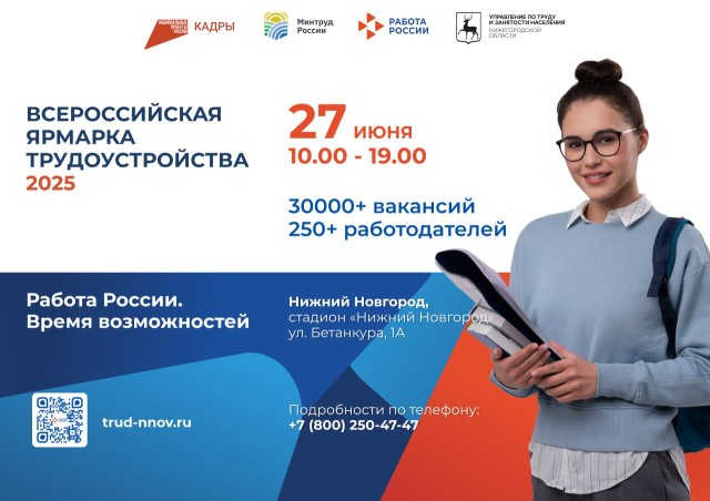 Более 30 тысяч вакансий планируется представить на Всероссийской ярмарке трудоустройства в Нижнем Новгороде 27 июня Более 30 тысяч вакансий планируется представить на Всероссийской ярмарке трудоустройства в Нижнем Новгороде 27 июня