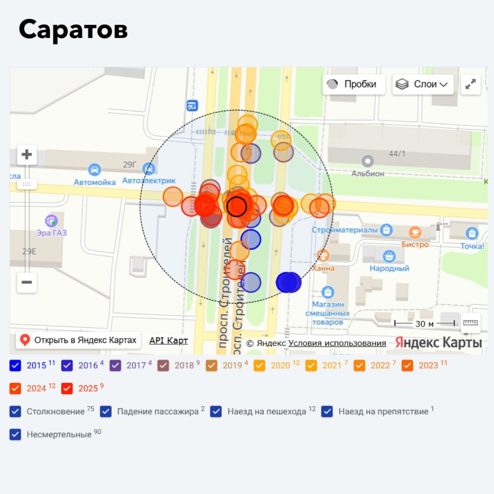 Перекресток в Саратове признали самым аварийным в России