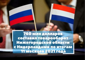 Товарооборот Нижегородской области и Нидерландов за 11 месяцев 2021 года вырос в 3,1 раза